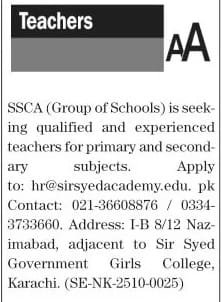 Sir Syed Children Academy SSCA Teachers Jobs
