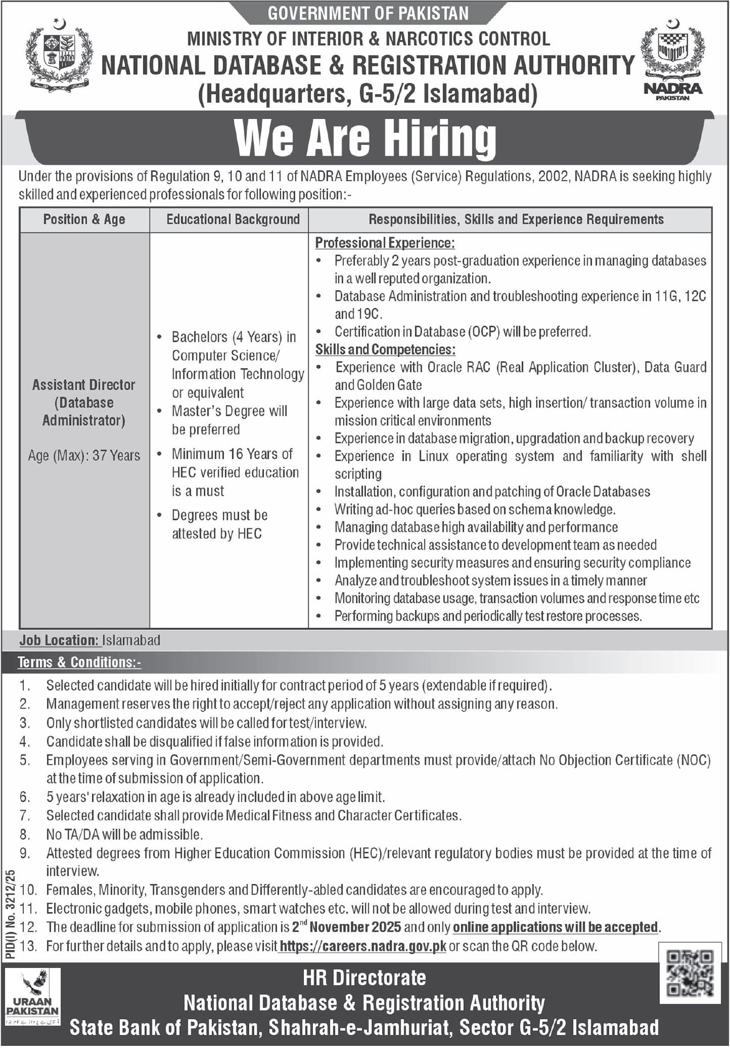Situation Vacants At NADRA Pakistan Online Apply Now