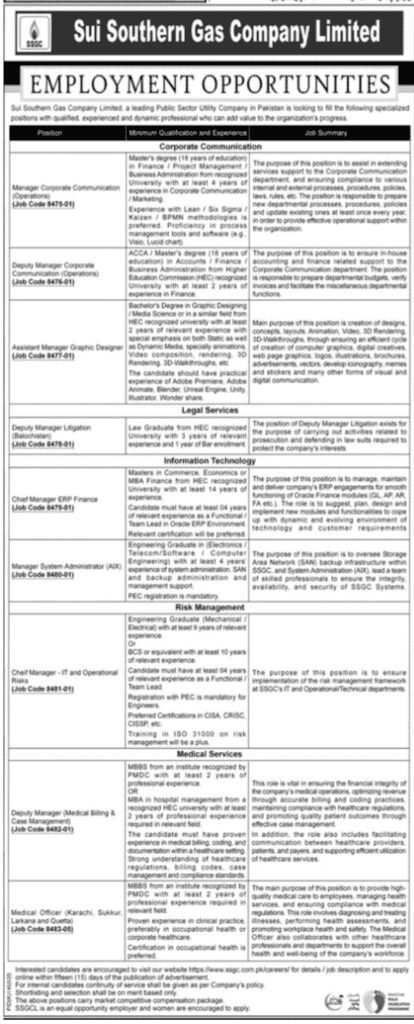 Sui Southern Gas Company Limited SSGC Jobs 2025