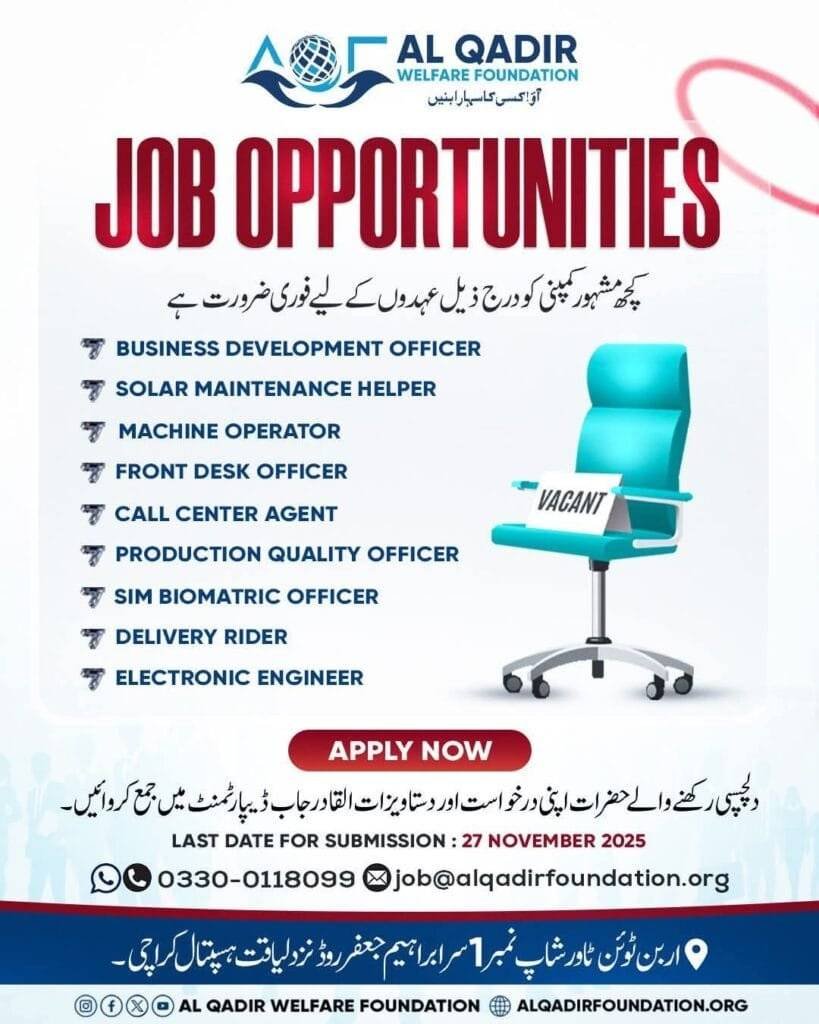 Al Qadir Welfare Foudation NGO Karachi Jobs Urgent 2025