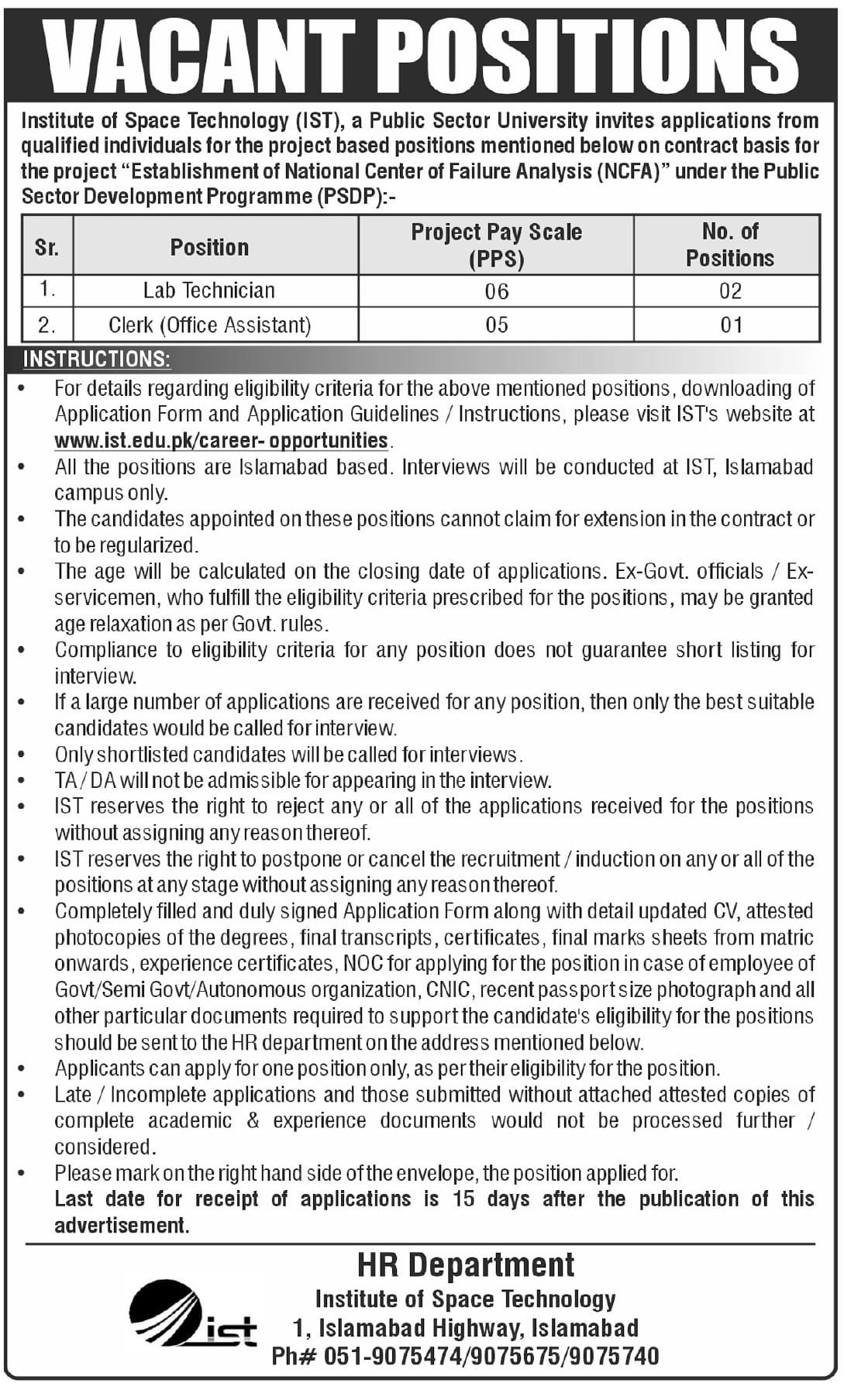 Apply Now For Institute Of Space Technology Jobs