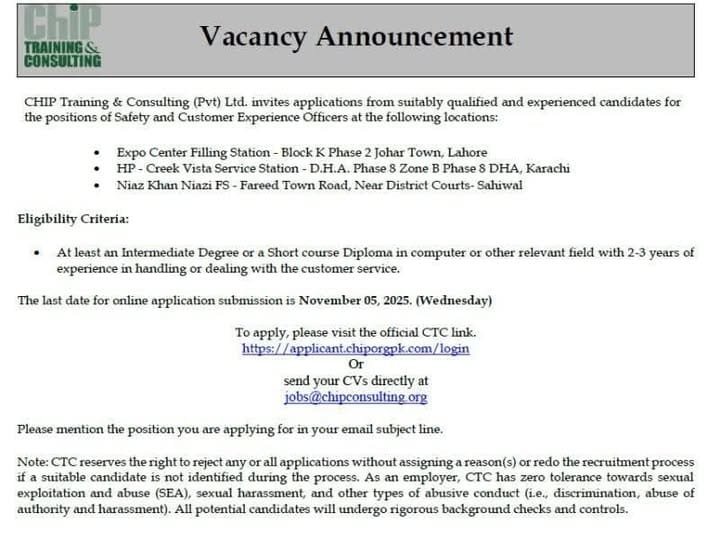 CHIP Training and Consulting CTC Company Jobs in Sindh 1 CHIP Training and Consulting CTC Company Jobs in Sindh