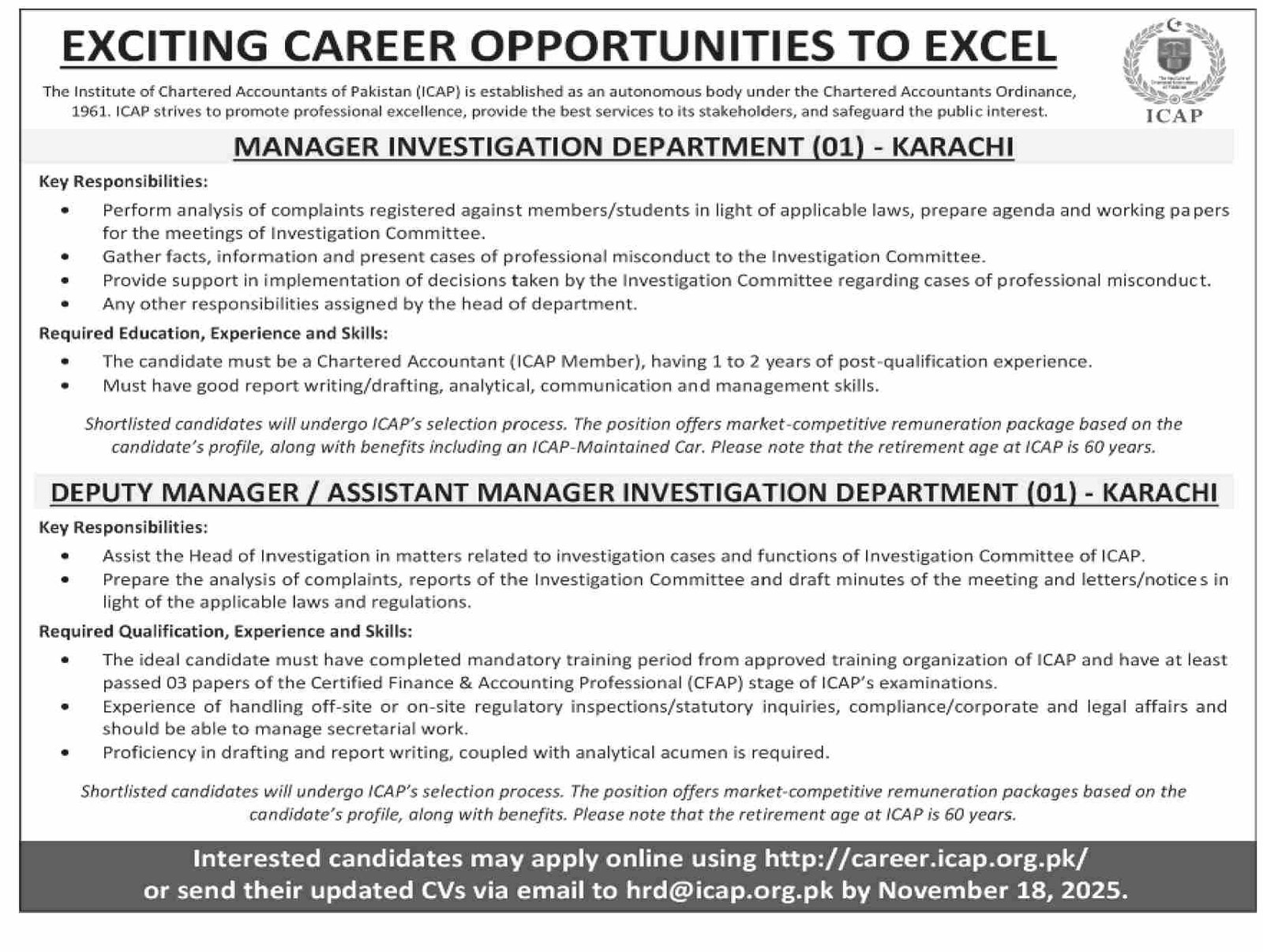 ICAP Karachi Jobs at Institute Of Chartered Accountants Of Pakistan 1 ICAP Karachi Jobs at Institute Of Chartered Accountants Of Pakistan