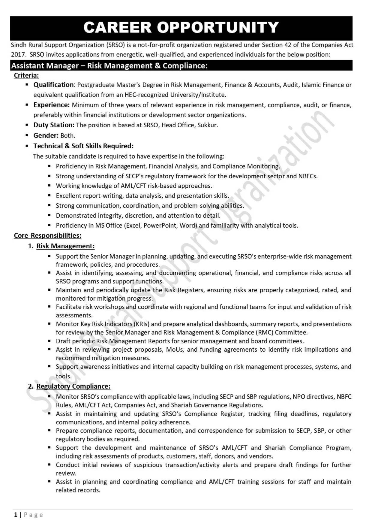SRSO Career Jobs at Sindh Rural Support Organization NGO New