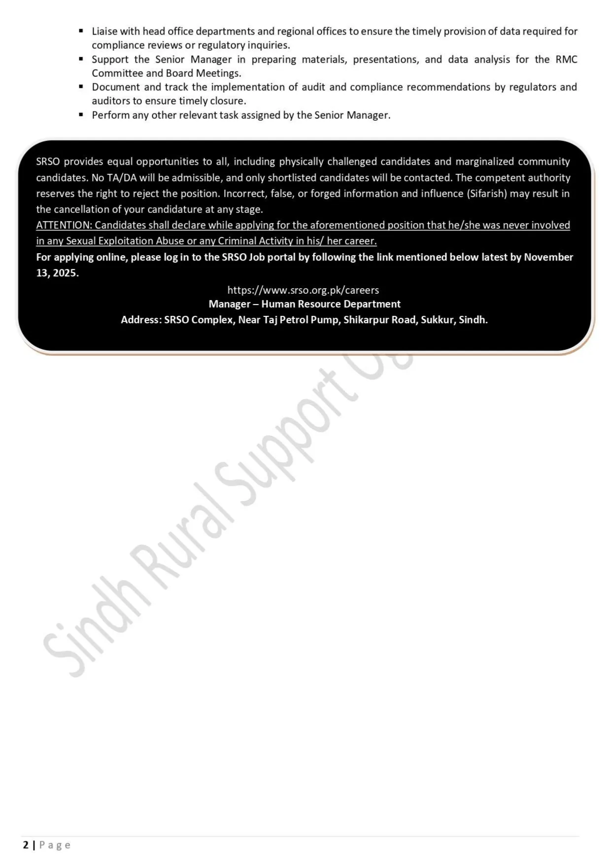 SRSO Career Jobs at Sindh Rural Support Organization NGO New