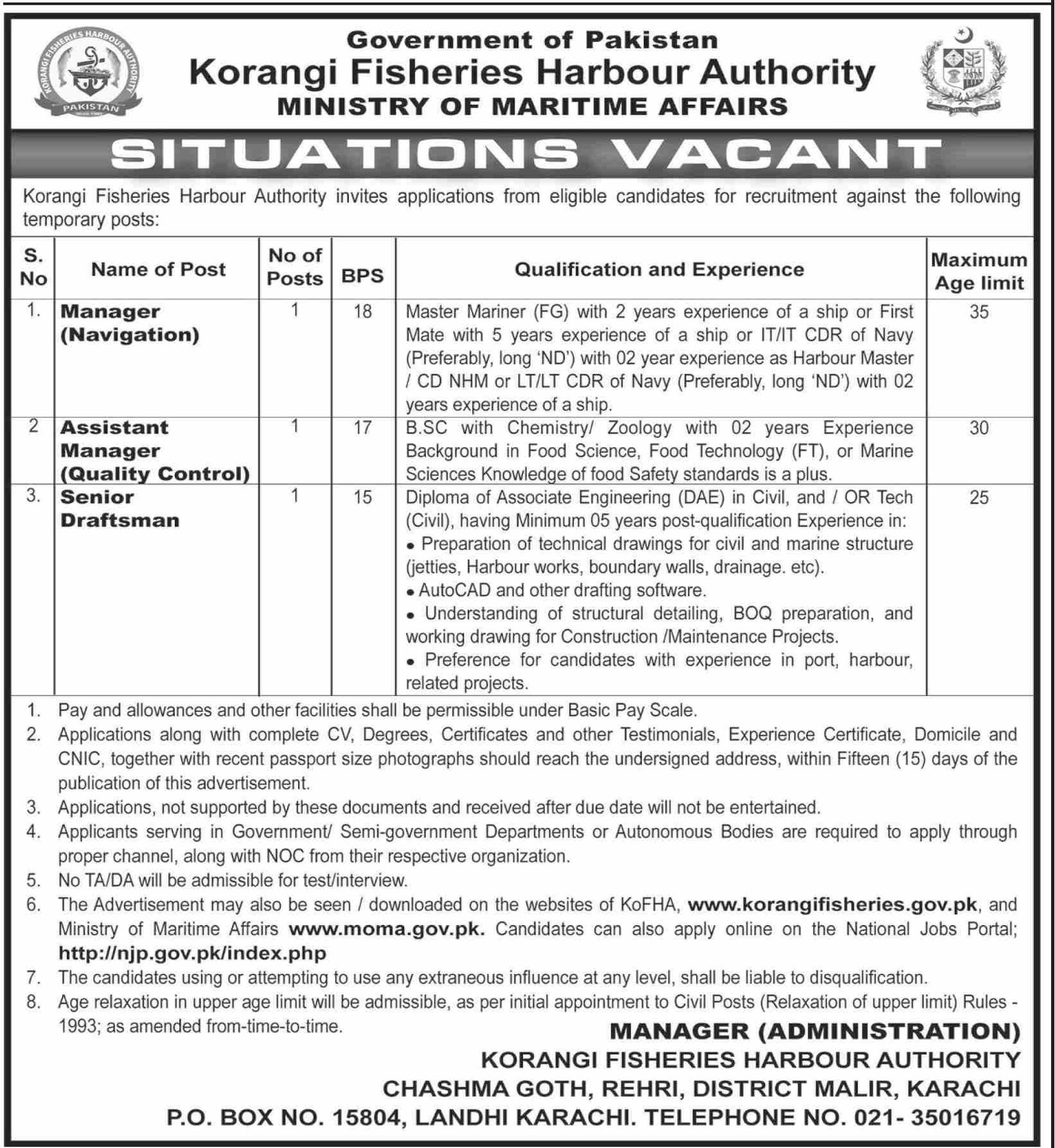 Jobs At Korangi Fisheries Harbour Authority New in Sindh