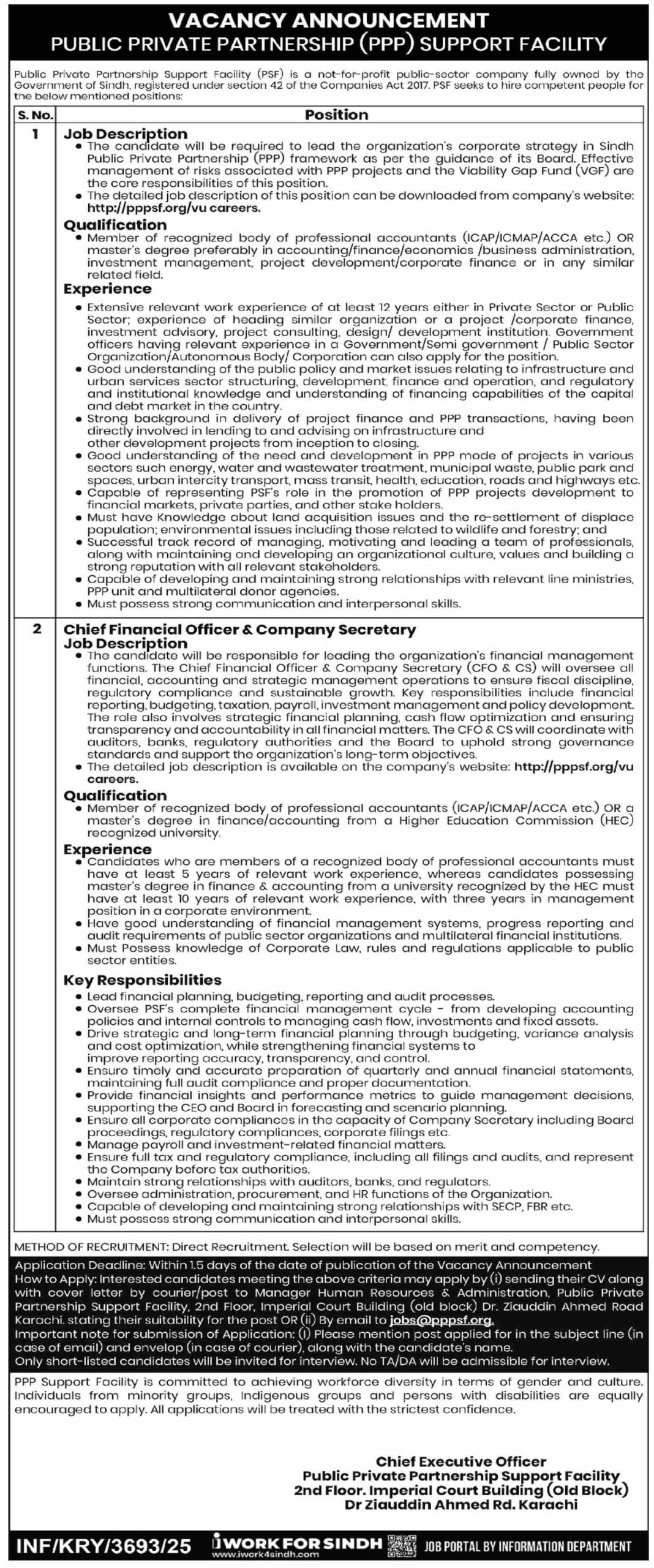 New Jobs At Public Private Partnership Support Facility Sindh
