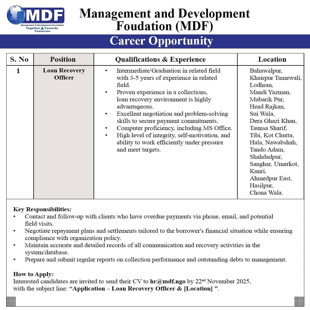 Management and Development Foundation MDF NGO Jobs 1 Management and Development Foundation MDF NGO Jobs