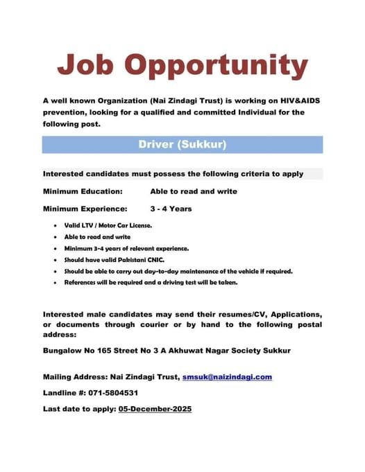 Nai Zindagi Trust Ngo Jobs New in Sukkur 1 Nai Zindagi Trust NGO Jobs