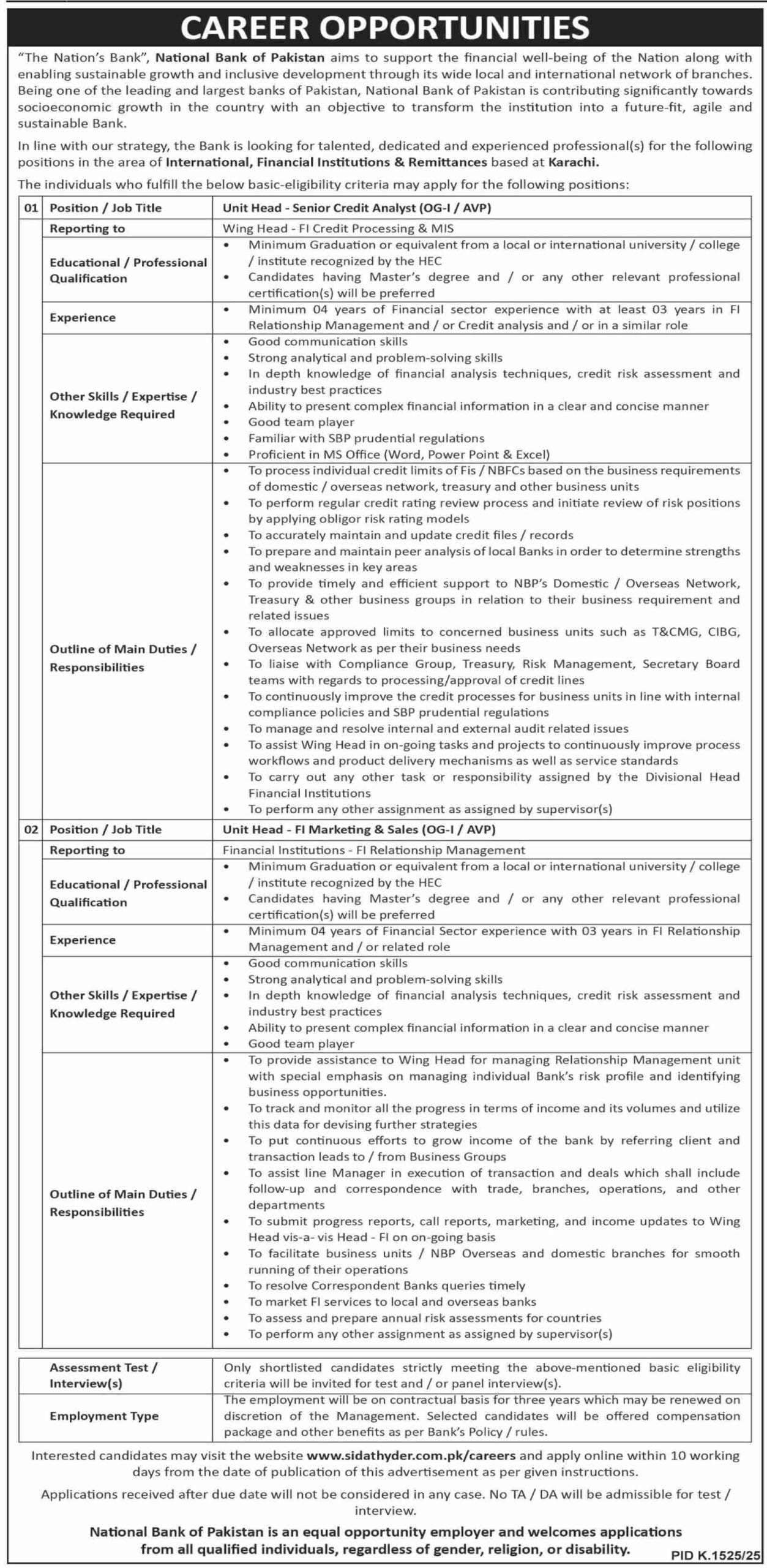 National Bank of Pakistan NBP Careers 2025