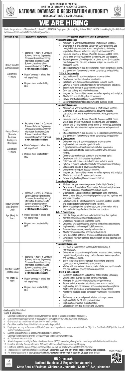 National Database and Registration Authority Jobs at NADRA New 1 National Database and Registration Authority NADRA Jobs New