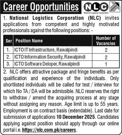 National Logistics Cell NLC Jobs in 2025