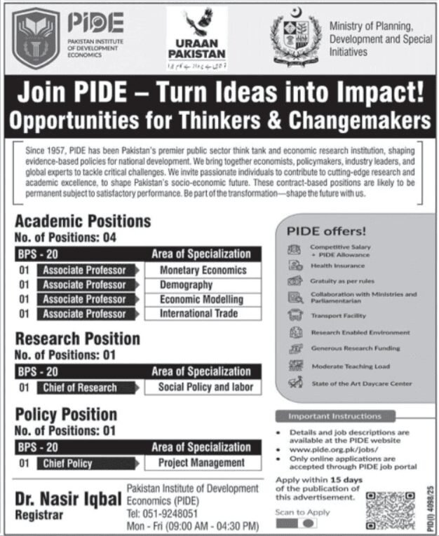 PIDE Jobs at Pakistan Institute Of Development Economics 1 PIDE Jobs at Pakistan Institute Of Development Economics