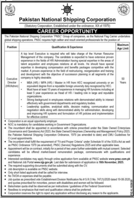 PNSC Jobs at Pakistan National Shipping Corporation Karachi