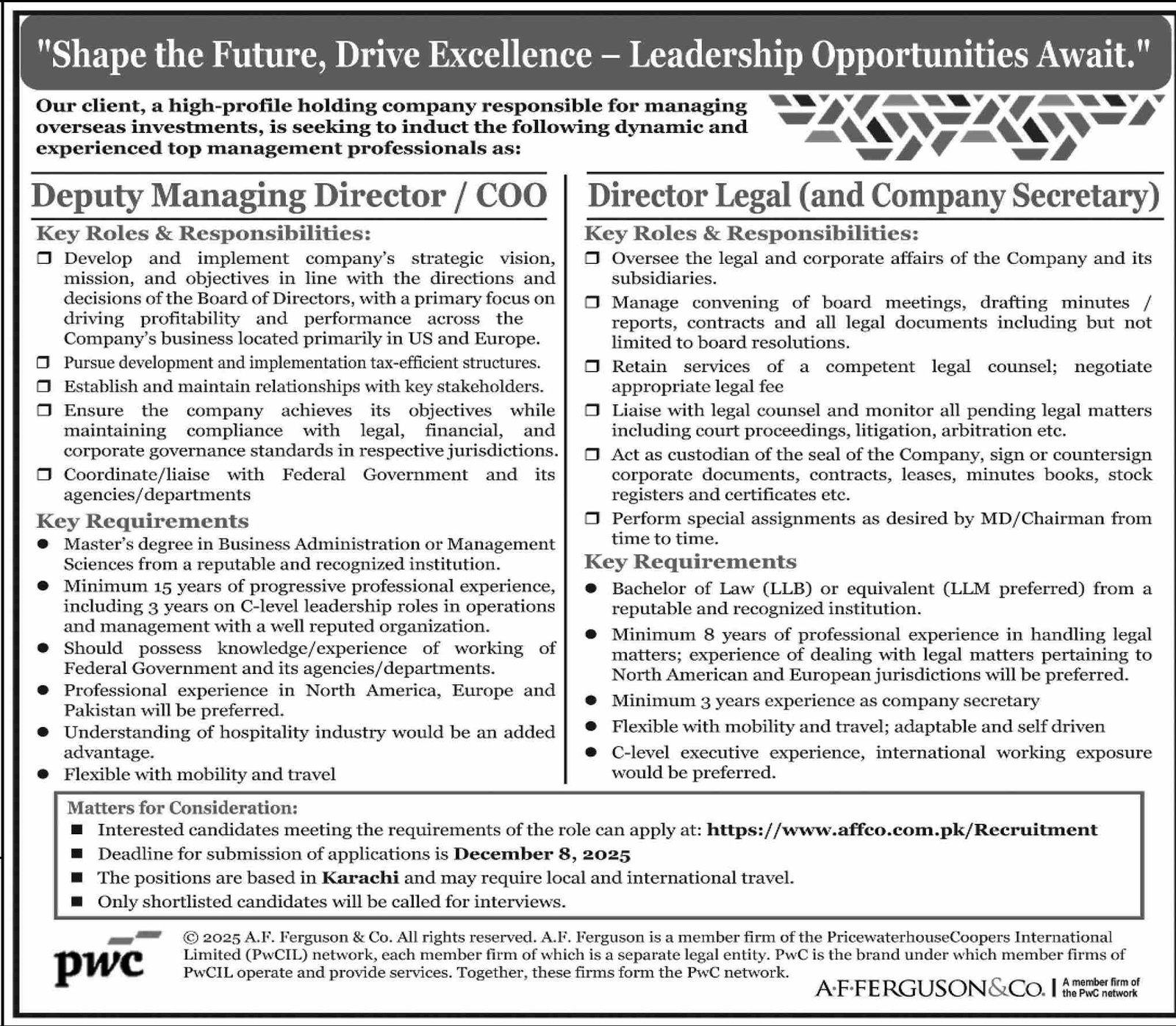 PWC Pakistan Karachi Jobs 2025 Apply Now