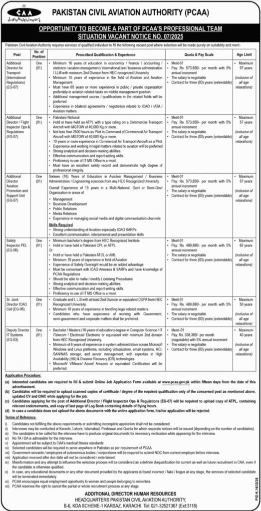 Pakistan Civil Aviation Authority Karachi Jobs Online Apply Now