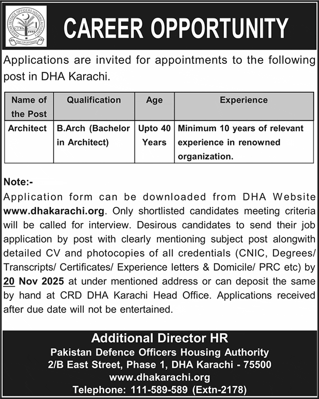 Pakistan Defence Officers Housing Authority Jobs Apply Now 1 Pakistan Defence Officers Housing Authority Jobs