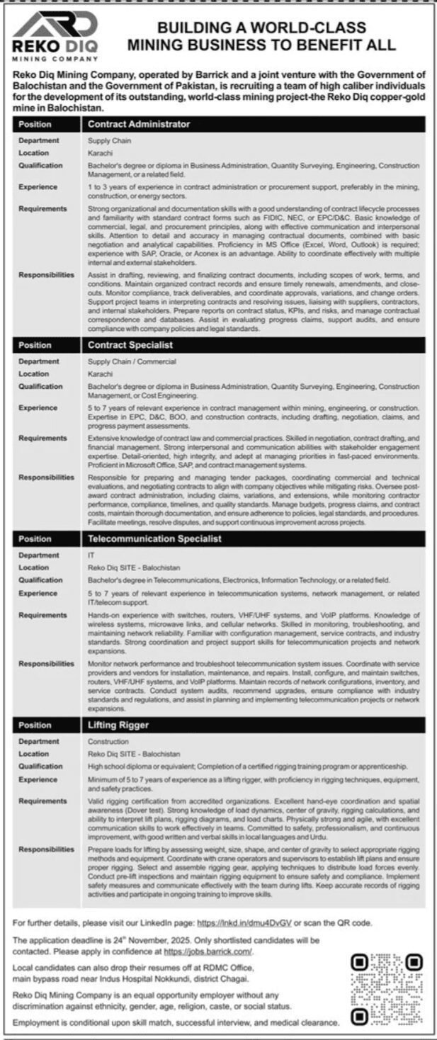 RDMC Reko Diq Mining Company Jobs in Sindh New Best Posts 1 RDMC Reko Diq Mining Company Jobs in Sindh