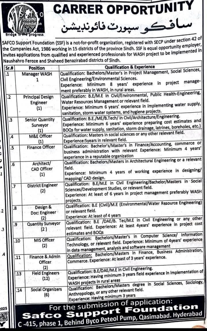 SAFCO Support Foundation NGO Jobs Apply New Post in Sindh 1 SAFCO Support Foundation NGO Jobs