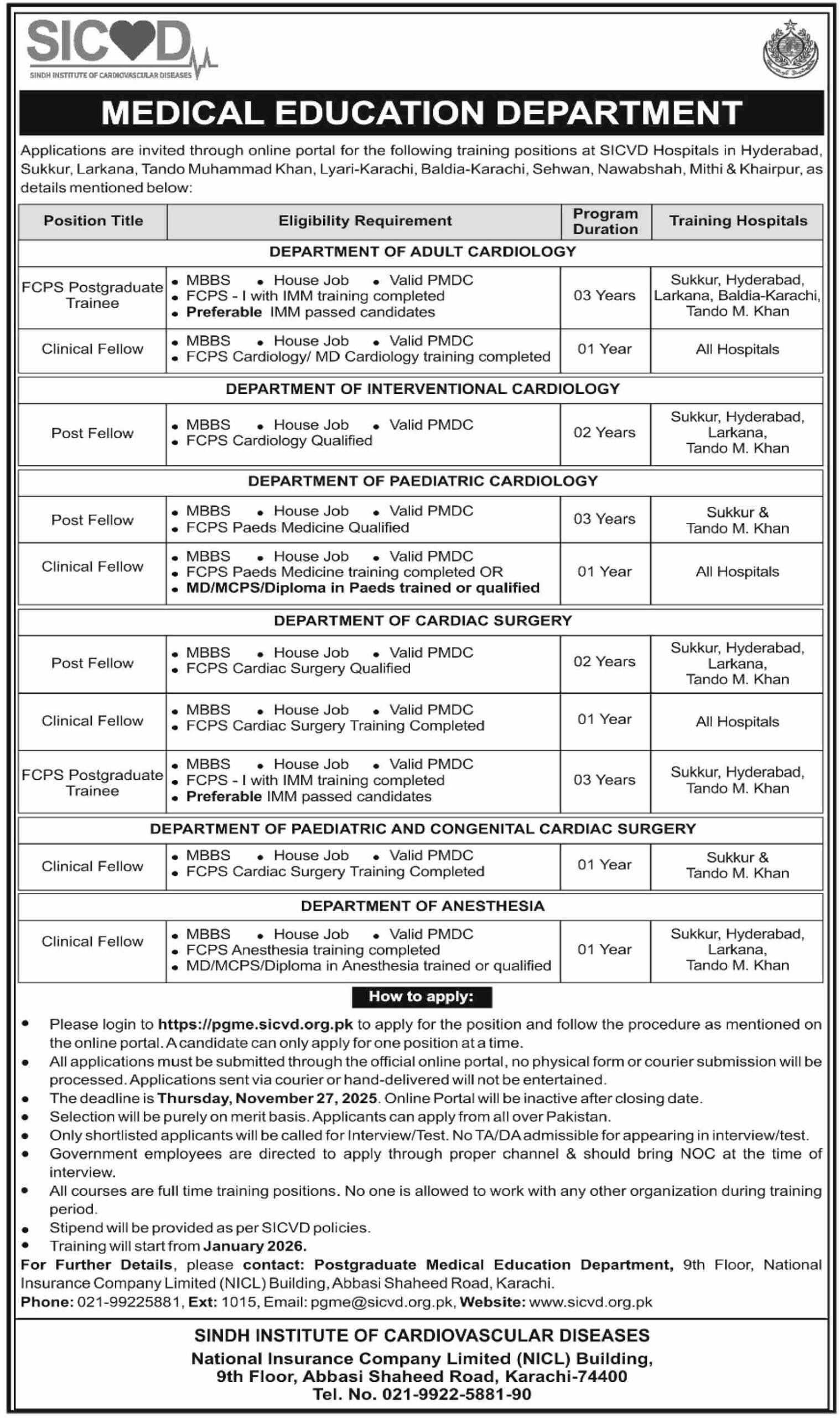 New SICVD Jobs at Sindh Institute Of Cardiovascular Diseases 1 New SICVD Jobs at Sindh Institute Of Cardiovascular Diseases