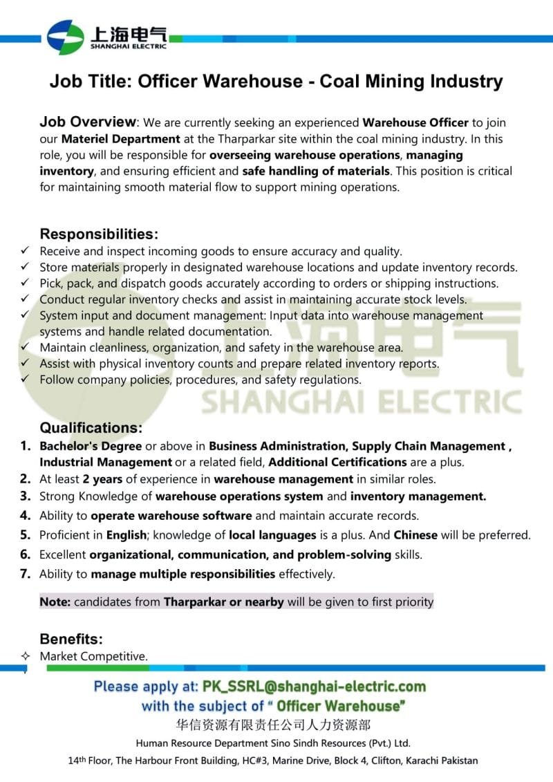 Sino Sindh Resources Thar Coal China Company Jobs New 2025