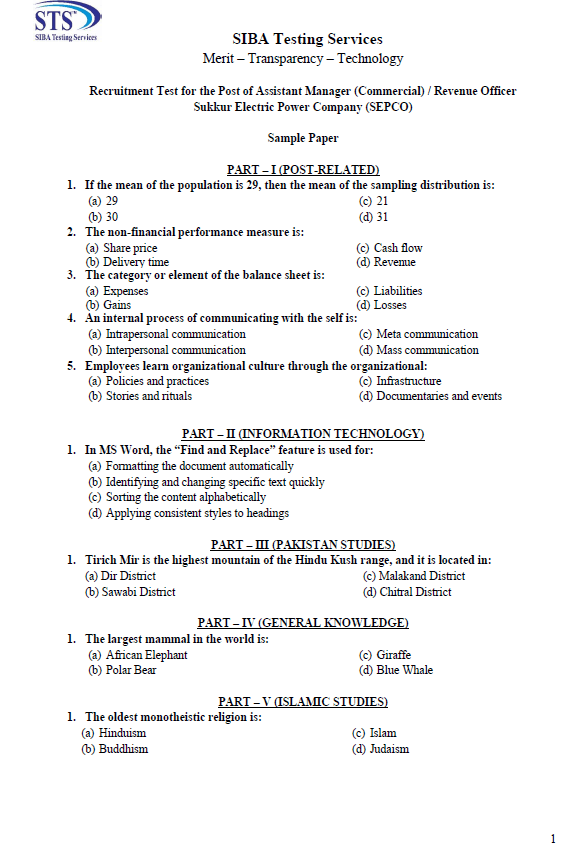 SEPCO Sample Papers