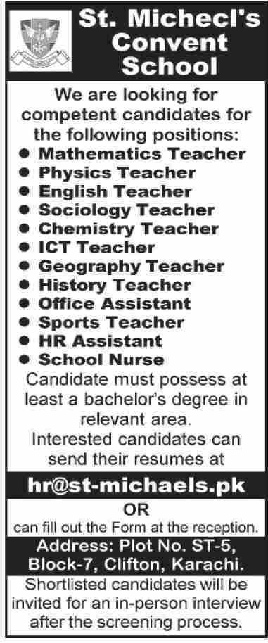 School Teaching Jobs in Sindh 1 Teaching Jobs At ST Michecls Convent School Sindh