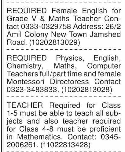 Teaching Jobs at Private School in Sindh