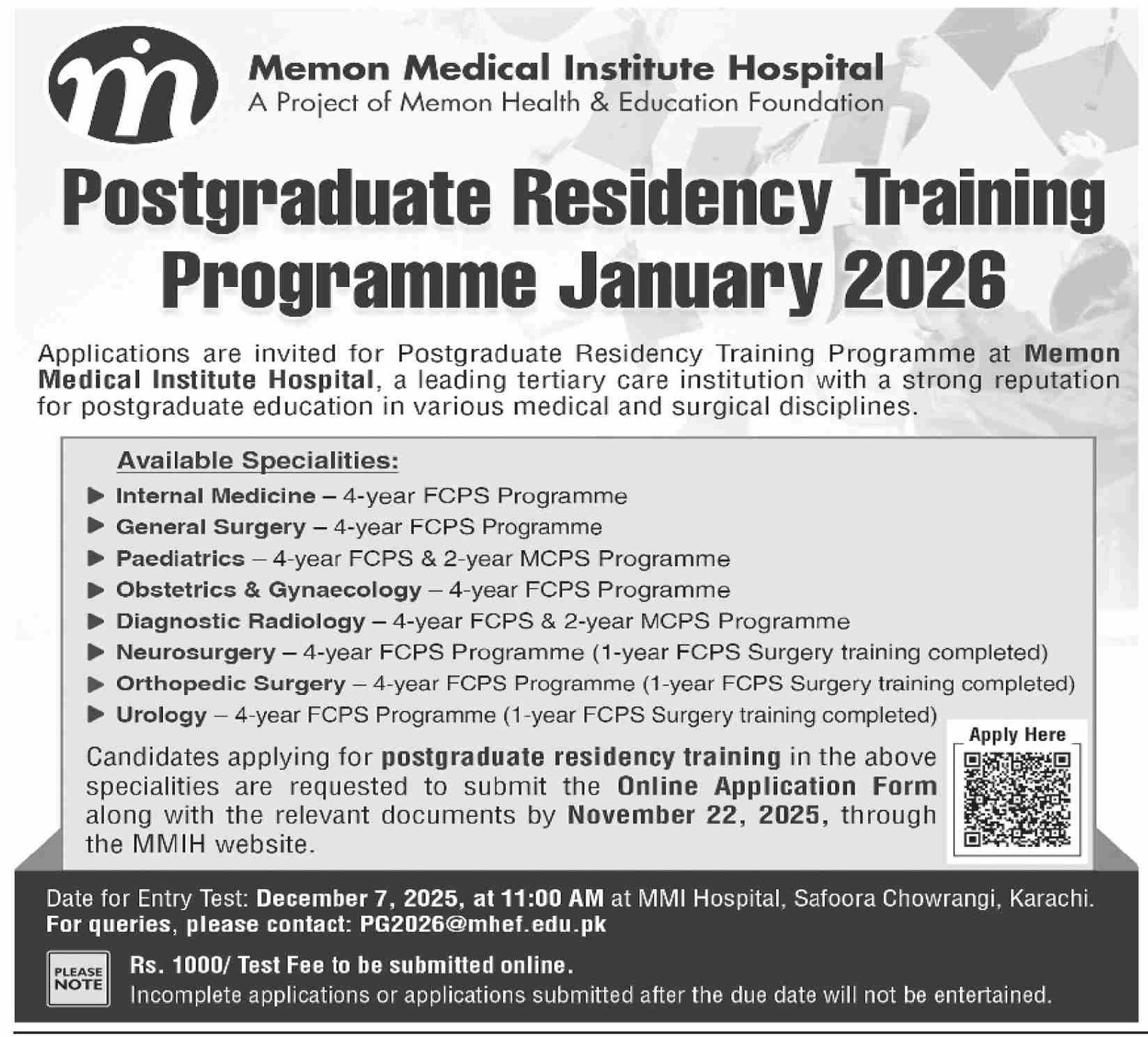 Training Jobs At Memon Medical Institute Hospital Karachi
