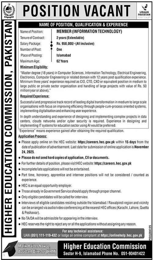 Vacancies At Higher Education Commission HEC Apply Now