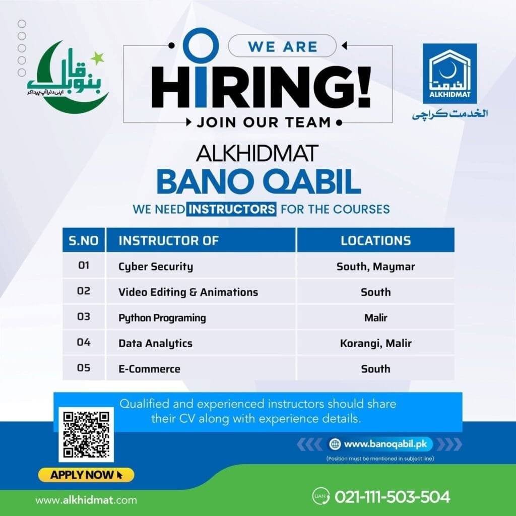 Instructors Jobs at NGO Apply Now Alkhidmat Bano Qabil Program 1 Instructors Jobs at NGO Apply Now Alkhidmat Bano Qabil Program