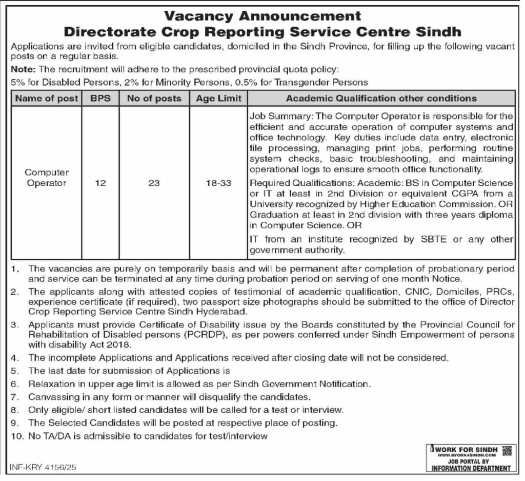 Agriculture Department Sindh Jobs Apply Now 2026