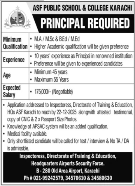 Apply Now For ASF Public School and College Karachi Jobs
