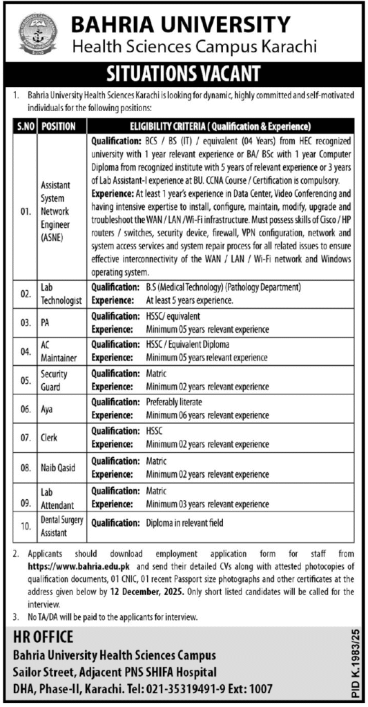Apply Now For Bahria University Karachi Jobs 2026