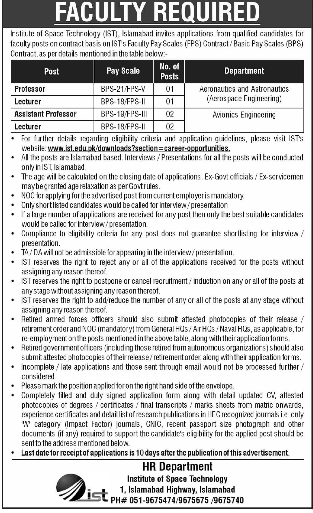 Apply Now For Jobs At Institute Of Space Technology IST