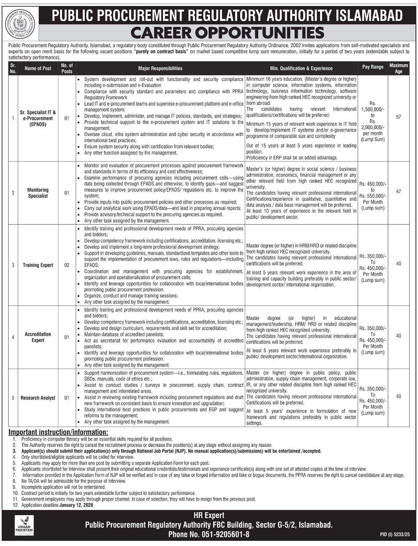 Apply Now For Jobs At Public Procurement Regulatory Authority 2026