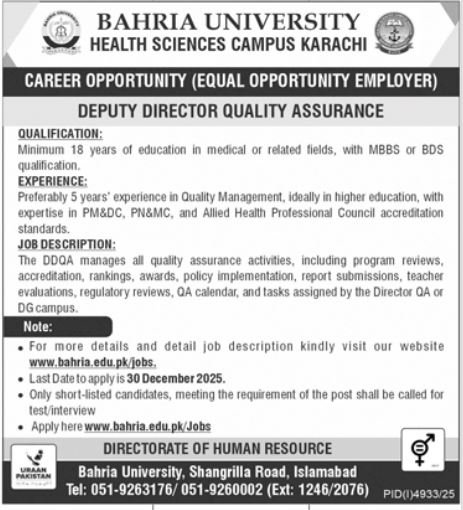 Career Opportunity At Bahria University Karachi 2026