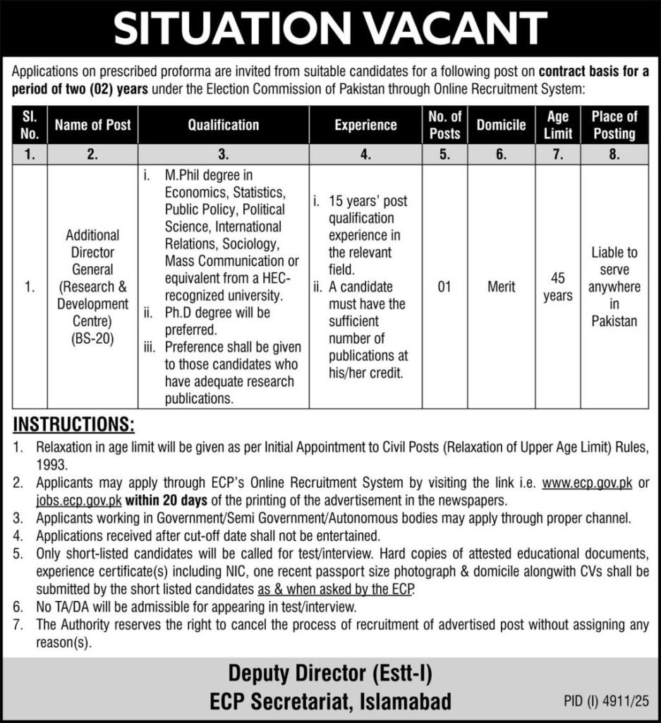 ECP Additional Director Jobs Pakistan 2026