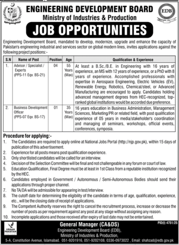 Engineering Development Board Jobs 2025