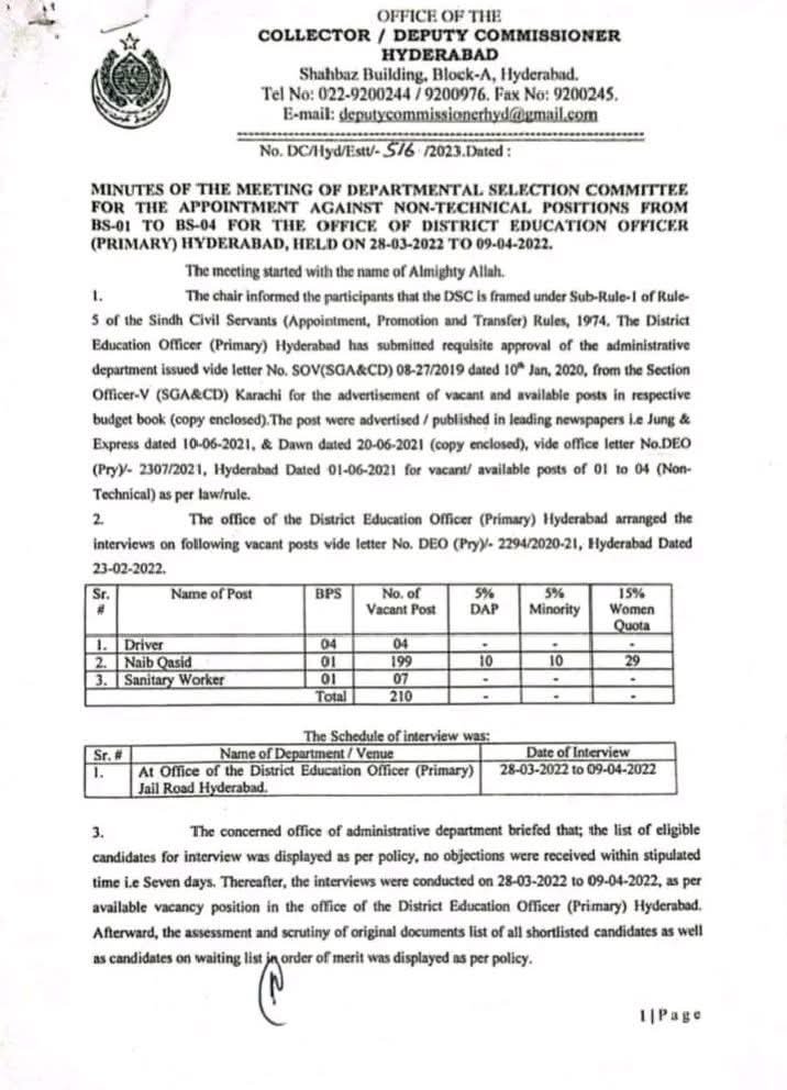 Hyderbad Grade 1 to 4 Jobs Order Name List