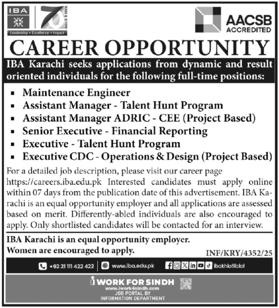 Institute Of Business Administration IBA Jobs Sindh 2026