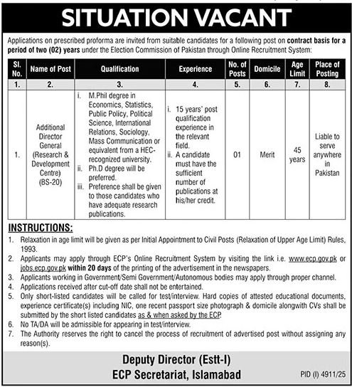 Job Vacancies At Election Commission Of Pakistan ECP 2026