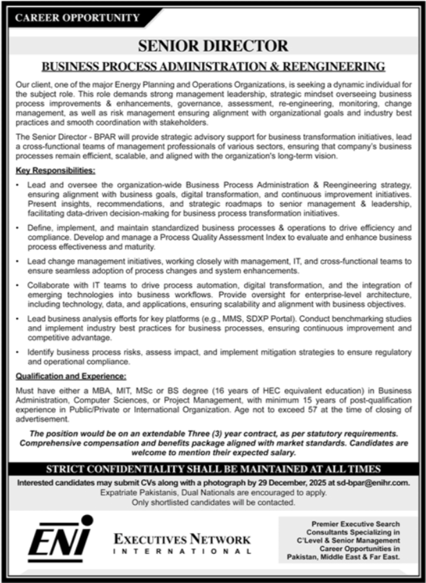 Latest Executive Network International ENI Karachi Jobs 2026