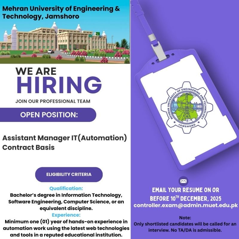 MUET Jobs at Mehran University of Engineering and Technology Jamshoro