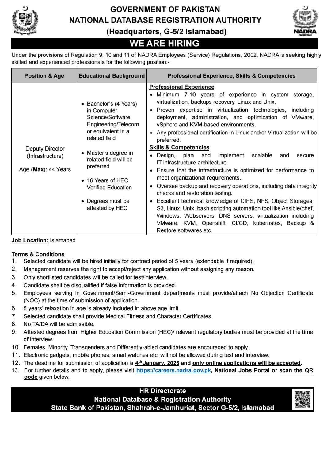 NADRA Government Pakistan Job Opportunities 2026