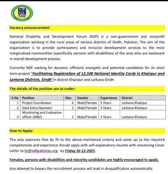 Jobs at National Disability and Development Forum NDF NGO