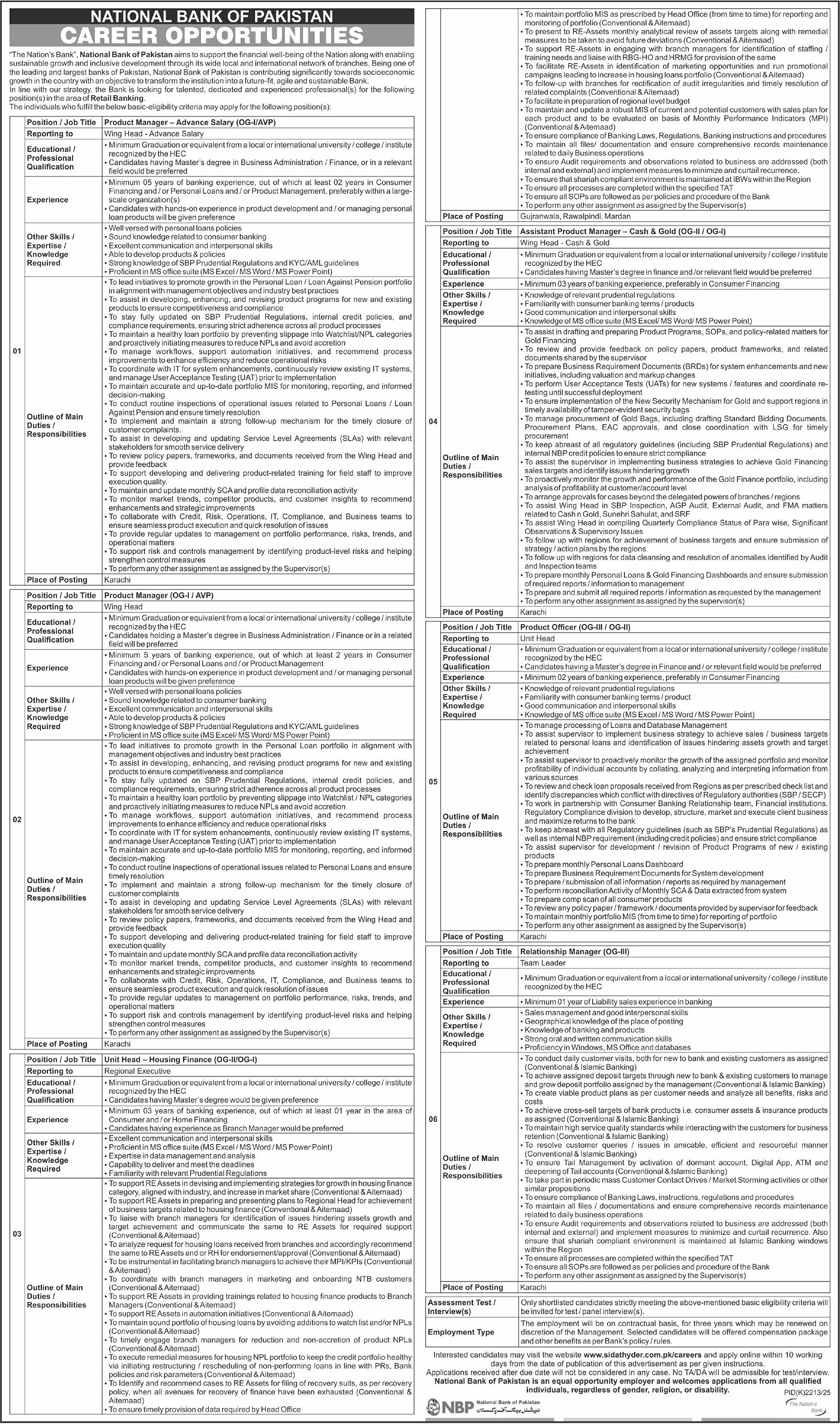 National Bank Of Pakistan NBP Karachi Jobs in 2026