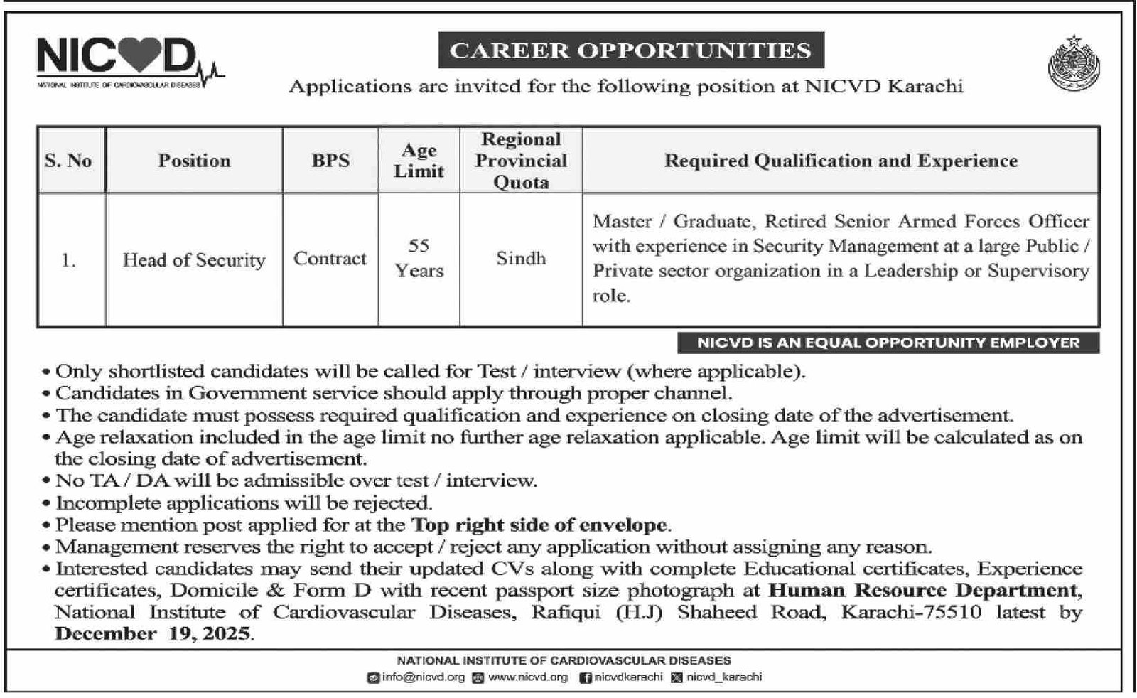 National Institute Of Cardiovascular Diseases Jobs New 1 National Institute Of Cardiovascular Diseases Jobs New Notice