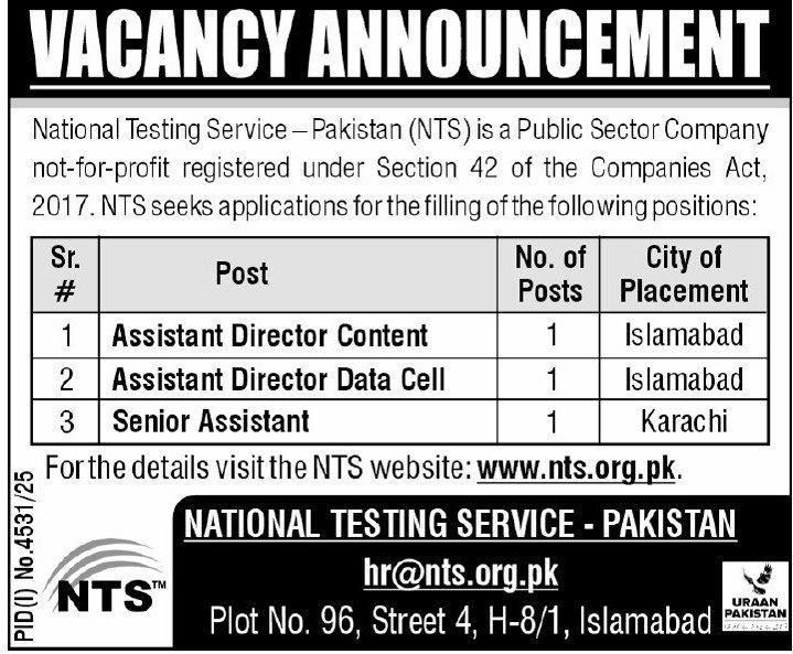 National Testing Service Pakistan NTS Jobs New Government Vacancies