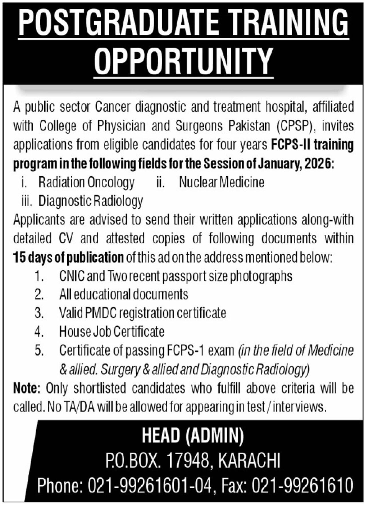 Public Sector Cancer Hospital Jobs in Karachi